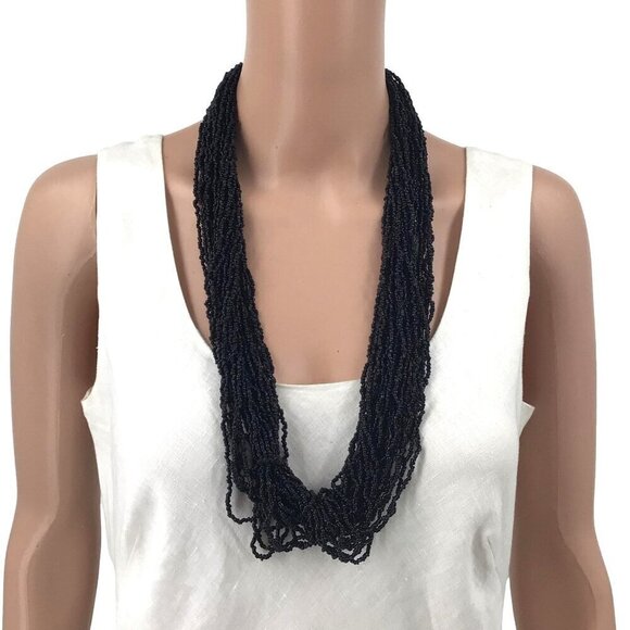 Torsade Necklace Black Seed Beads Toggle Closure 32 Inch Length Chunky Statement - Picture 1 of 2
